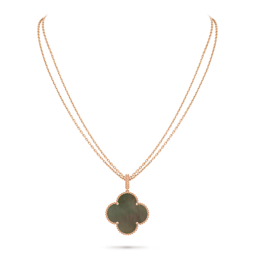 Magic Alhambra long necklace, 1 motif, 18K rose gold, gray mother-of-pearl.