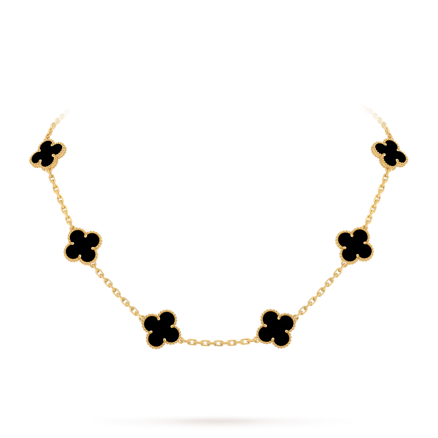 Vintage Alhambra necklace, 10 motifs, 18K yellow gold, onyx.